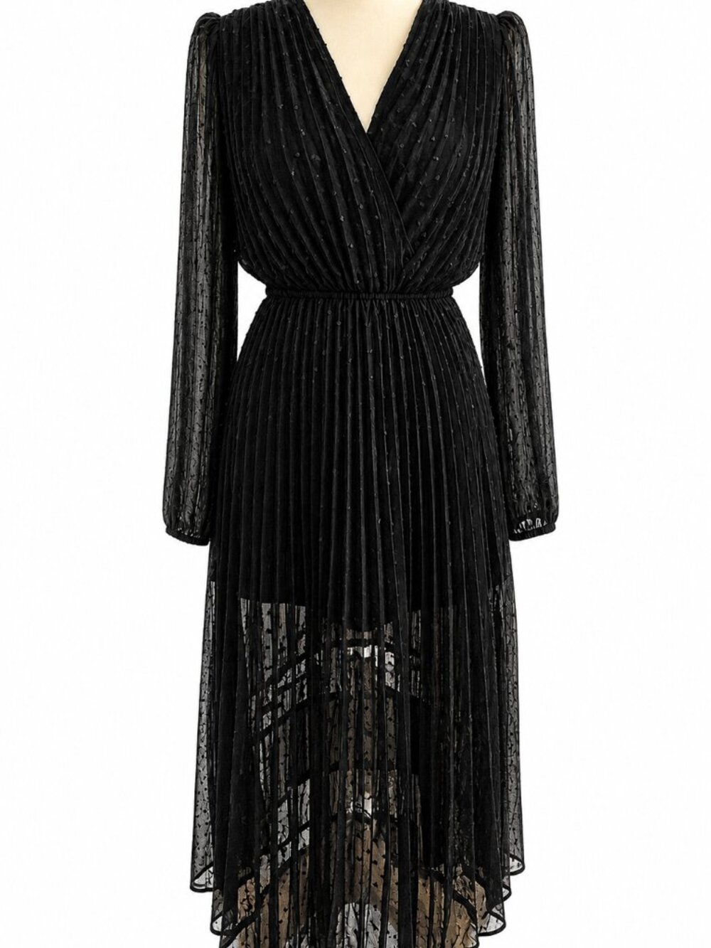 Steve Madden Black Sparkle Pleated Lace Maxi Dress S